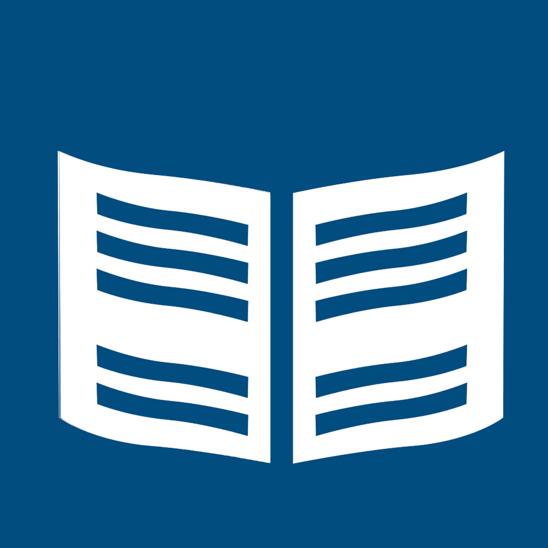 ein eigenes Symbol für Schwere Sprache (eine Zeitung) in Weiß auf Blau