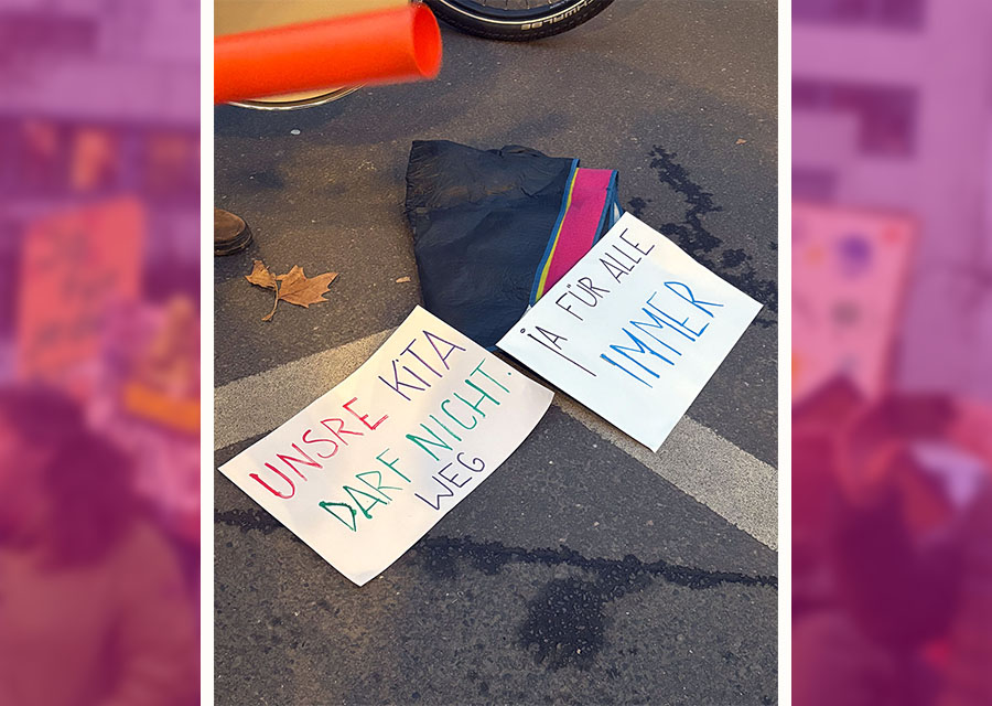 Demoschild: Unsere Kita darf nicht weg